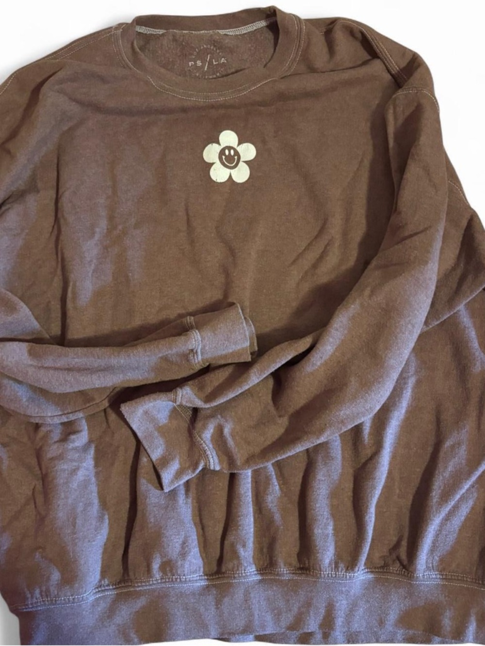 PacSun Brown Crewneck Sweatshirt with White Smiley Flower